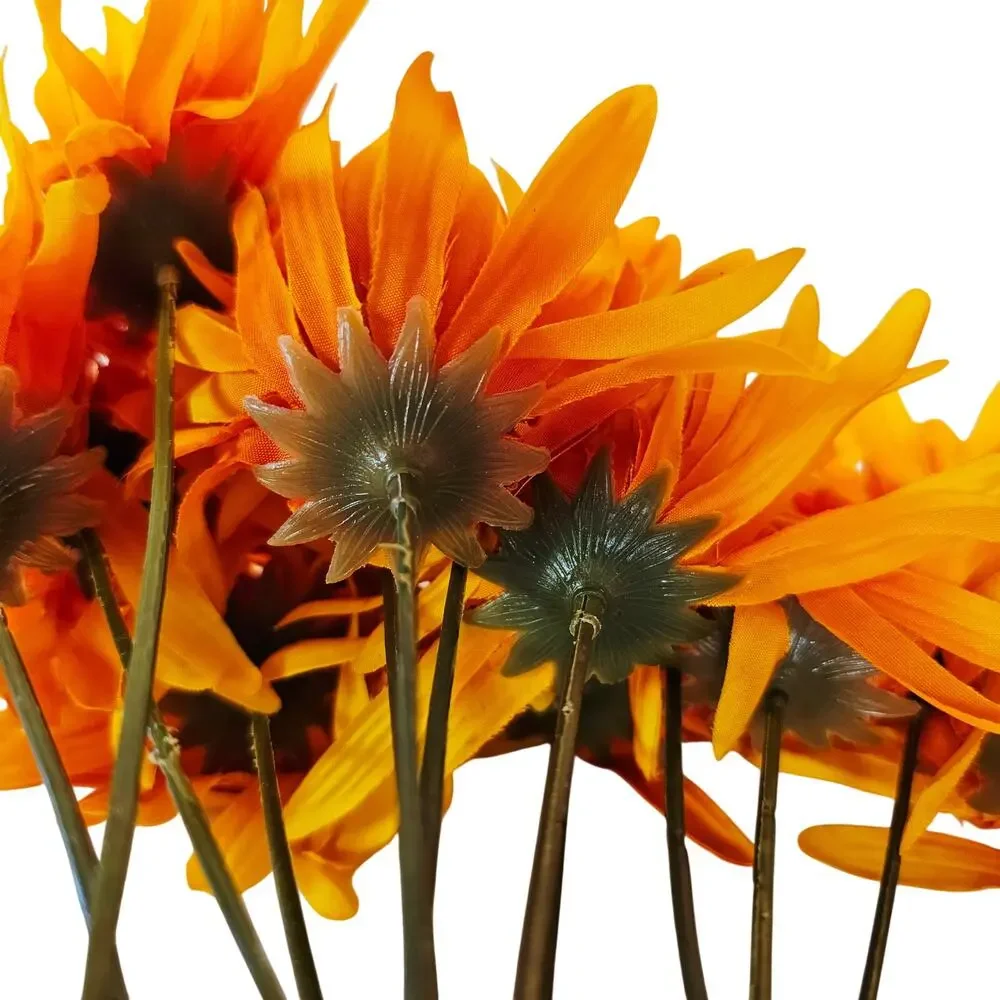 35 Pc Orange Yellow Artificial Silk Mum Flower Stem Fall Floral Crafts Decor Lot